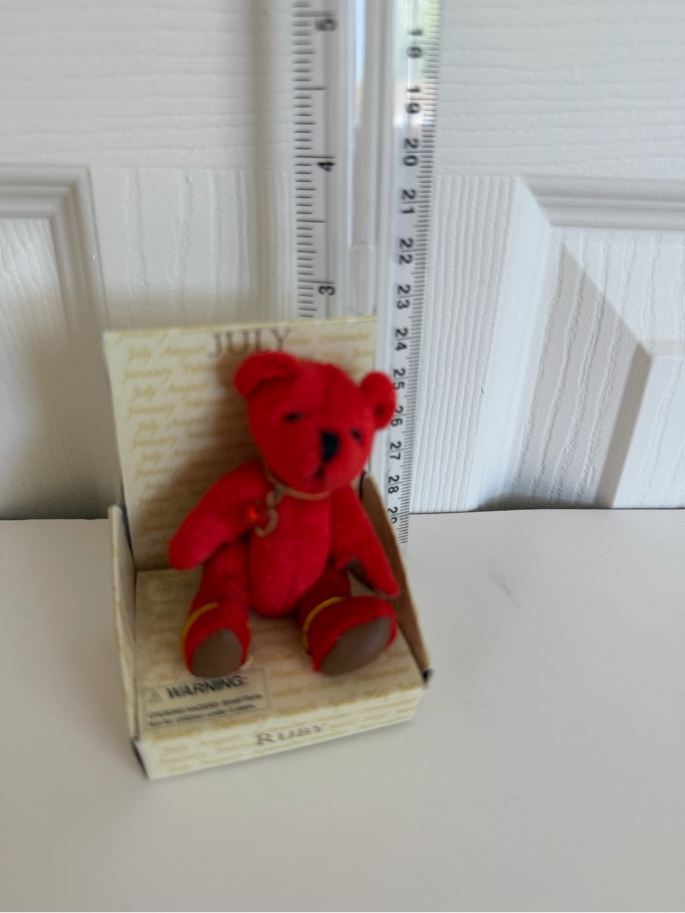 Russ Berrie vintage miniature birthday plush bear July-Ruby